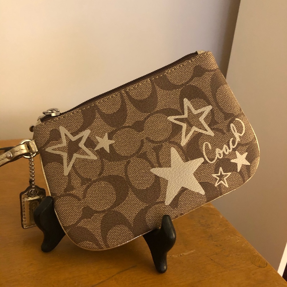 Coach Signature Khaki Gold Star Wristlet